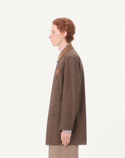 Valentino - Valentino Waxed Cotton Coat With Vlogo Patch - Brown/camel - Man - Outerwear