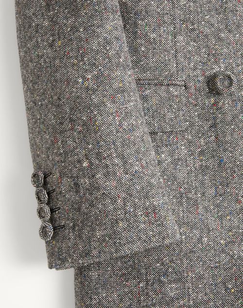 Valentino - Valentino Double-breasted Jacket In Natté Boutonné Wool - Ivory/black - Man - Coats And Blazers