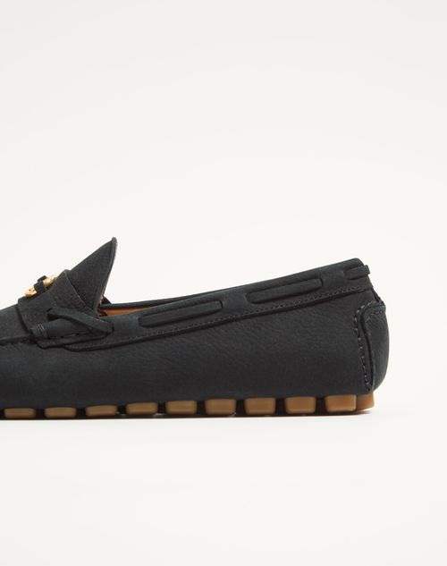 Valentino Garavani - Driver Fastaway Loafer In Deerskin Suede - Black - Man - Loafers And Driver