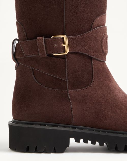 Valentino Garavani - Vlogo Signature Split Leather Boot 40mm - Ebony - Woman - Boots And Ankle Boots