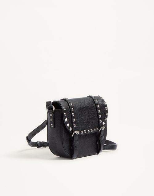 Valentino Garavani - Small Rockstud Grainy Calfskin Crossbody Bag - Black - Man - Shoulder Bags