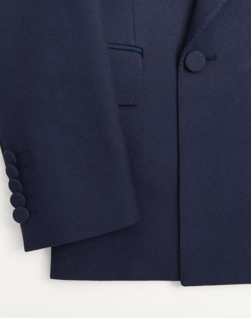 Valentino - Double-breasted Jacket In Wool Gabardine - Indigo - Man - Coats And Blazers