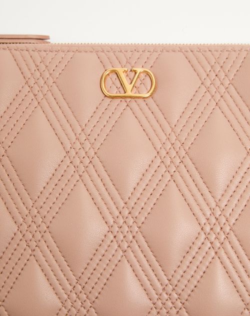Valentino Garavani - Valentino Garavani Quiltie 67 Pouch In Quilted Nappa Leather - Rose Cannelle - Woman - Clutches