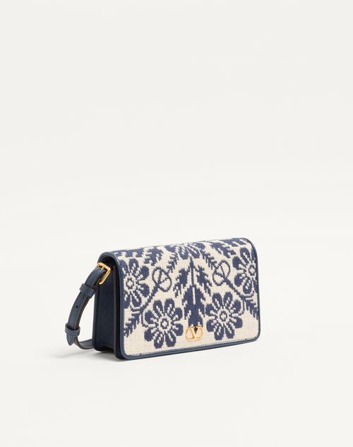 Valentino Garavani - Minibolso De Hombro Vlogo Signature En Tejido Jacquard Con Estampado Floral - Azul/marfil - Mujer - Bolso De Mano