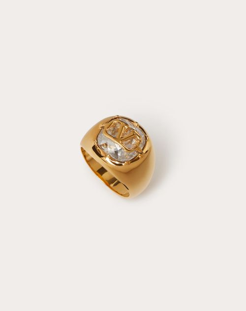 Valentino Garavani Signature Vlogo Ring With Swarovski® Crystal In Gold