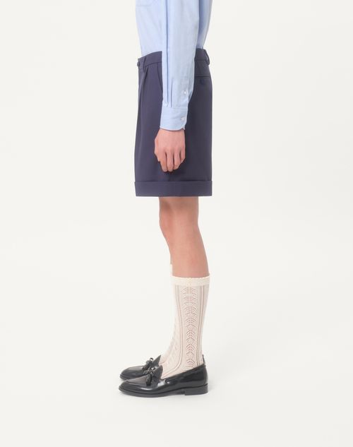 Valentino - Cuffed Wool Gabardine Bermuda Shorts - Blue - Man - Pants And Shorts