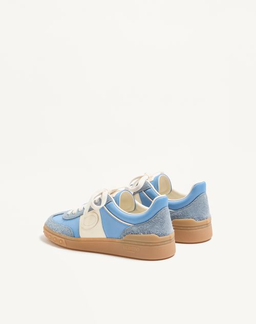 Valentino Garavani - Upvillage Sneaker In Crust Leather With Nappa Calfskin Leather Band - Grey/azure - Woman - Sneakers