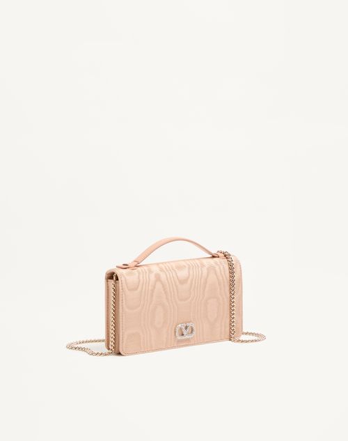 Valentino Garavani - Vlogo Signature Chain Wallet In Moiré Fabric With Jewel Logo - Pink - Woman - Wallets And Small Leather Goods