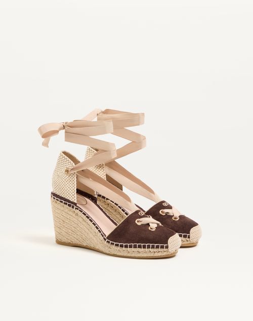 Valentino Garavani - Resort-keilabsatz Aus Spaltleder 75mm - Ebenholz - Frau - Espadrilles Und Wedges