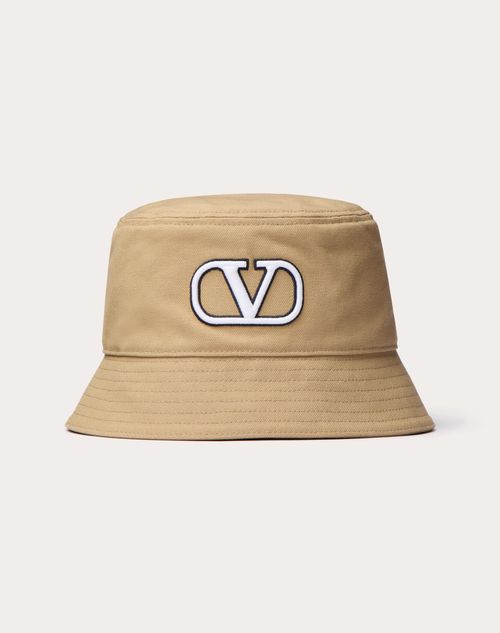 Shop Valentino Garavani Vlogo Signature Cotton Bucket Hat With Vlogo Embroidery In Beige