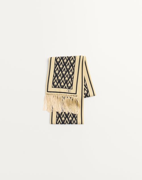 Valentino Garavani Foulard Bandeau Toute La V En Soie À Franges Homme Crème/noir Taille Unique