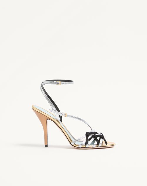 Valentino Garavani Nodine Sandal In Laminated Nappa 100mm Woman Gold/silver 40 In Multi