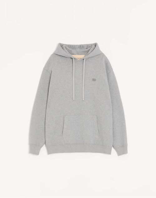 Valentino - Valentino Cotton Hoodie With Vlogo Embroidery - Grey - Man - T-shirts And Sweatshirts