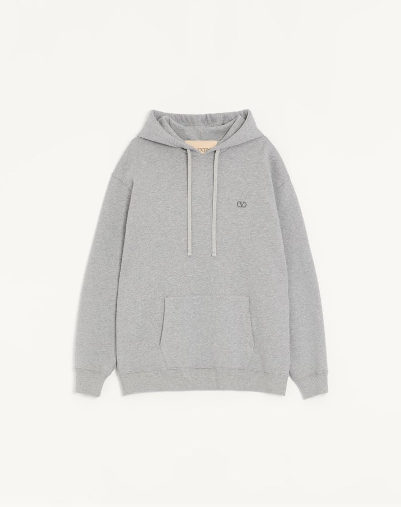 Valentino Men's Grey Cotton Hoodie With Vlogo Embroidery Man Xxl