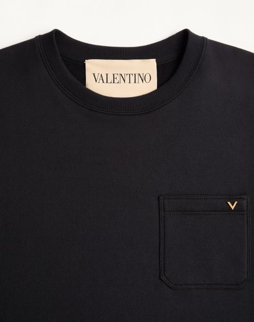 Valentino - Valentino Cotton Sweatshirt With Vgold - Black - Man - T-shirts And Sweatshirts