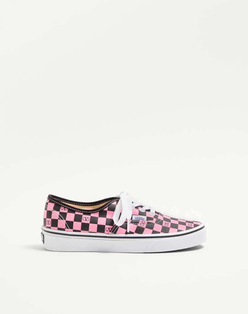 Valentino Garavani Women's Pink Orchid/Black And Vans Low-Top Trainer In Fabric With Vlogo Checkerboard Print Woman 40.5