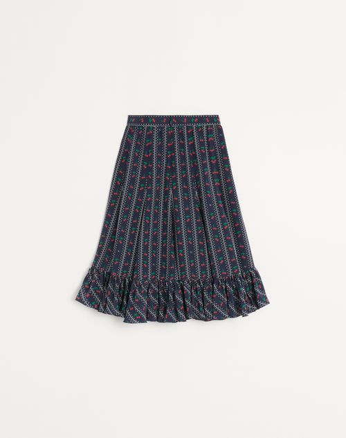 Valentino - Crepe De Chine Midi Skirt With Cherryfic Print - Navy/cherry Red - Woman - Skirts