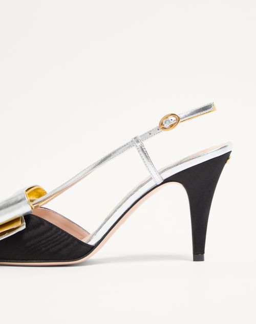 Valentino Garavani - Bowow Slingback Pumps In Moirè Fabric 85mm - Black/silver/antique Gold - Woman - Pumps
