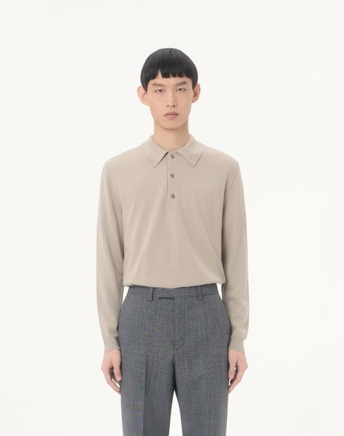 Valentino - Valentino Wool Polo Shirt With Vlogo - Light Grey - Man - Knitwear