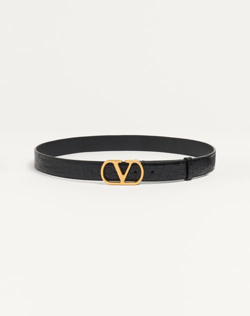 Valentino Garavani - Vlogo Signature Crocodile Belt 30 Mm - Black - Man - Belts
