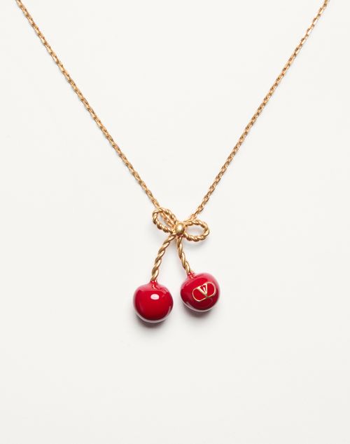 Valentino Garavani - Cherryfic Metal And Enamel Necklace - Antique Brass/red - Woman - Jewelry