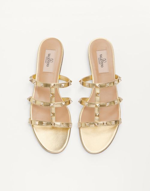Valentino Garavani - Rockstud Laminated Nappa Slide Sandal - Antique Brass - Woman - Slides And Thongs