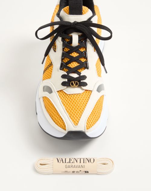 Valentino Garavani - Demivee Sneaker In Mesh Fabric With Suede Inserts - White/yellow - Man - Sneakers