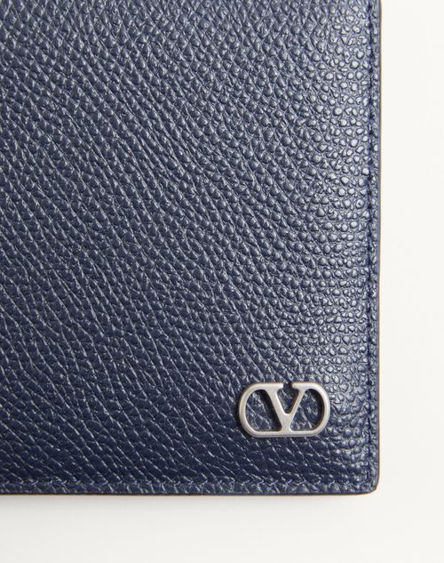 Valentino Garavani - Vlogo Signature Grainy Calfskin Wallet - Marine - Man - Wallets And Small Leather Goods