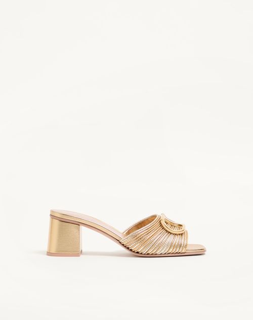 Valentino Garavani - Sandalo Slide Vlogo Signature Metallizzato Con Ricamo Cornely 60mm - Oro - Donna - Sandali