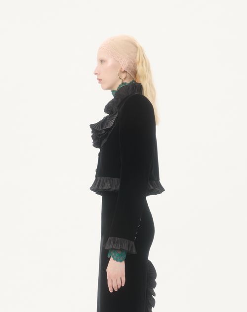 Valentino - Cropped Jacket In Sablé Velvet - Black - Woman - Jackets And Blazers