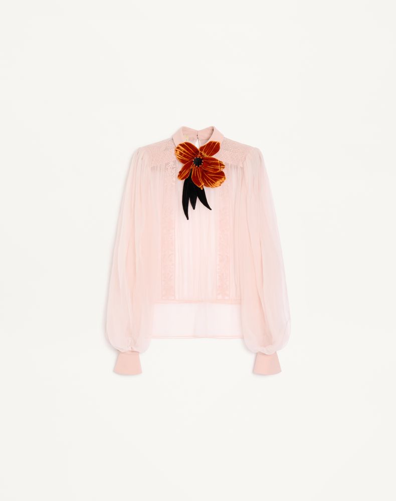 Valentino Women's Pink Embroidered Organza Top Woman 46
