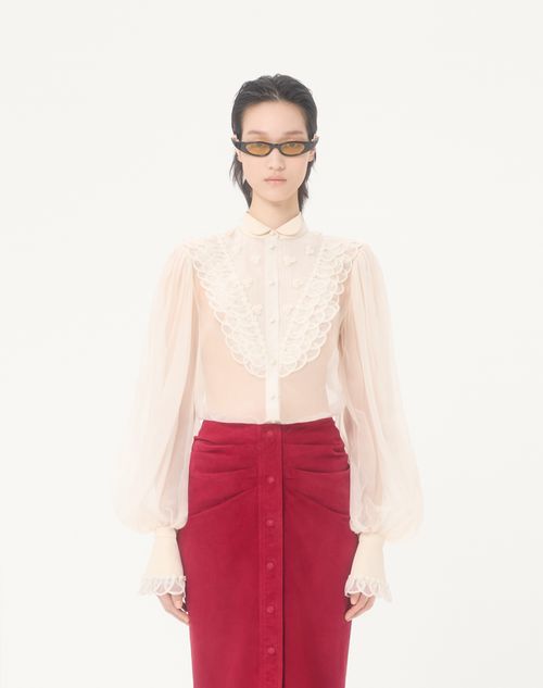 Valentino - Embroidered Organza Shirt - Vanilla - Woman - Shirts & Tops