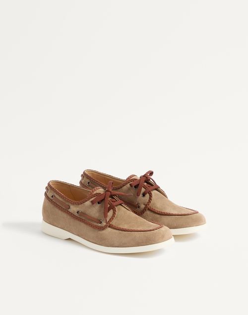 Valentino Garavani - Palm Avenue Crust And Nappa Leather Boat Shoe - Khaki/tobacco - Man - Loafers And Driver