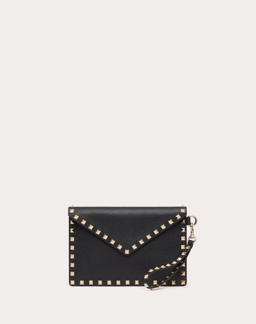 Valentino Garavani Rockstud Grainy Calfskin Pouch Woman Black Uni
