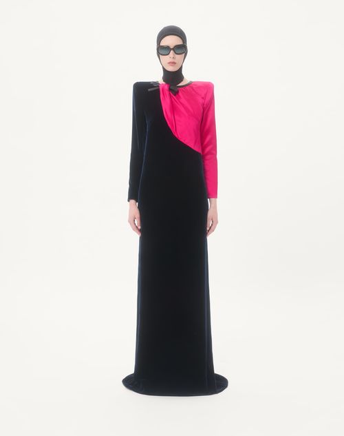 Valentino - Long Dress In Sablé Velvet - Night/fuchsia - Woman - Gowns
