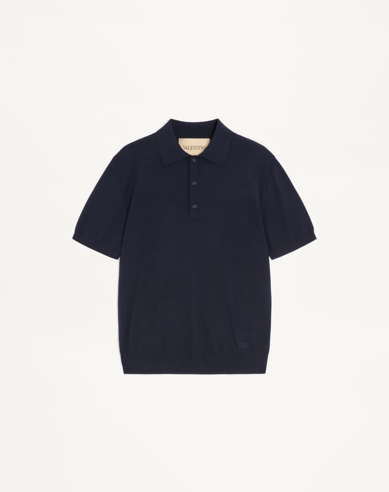 Valentino Men's Navy Wool Polo With Vlogo Embroidery Man Xxl