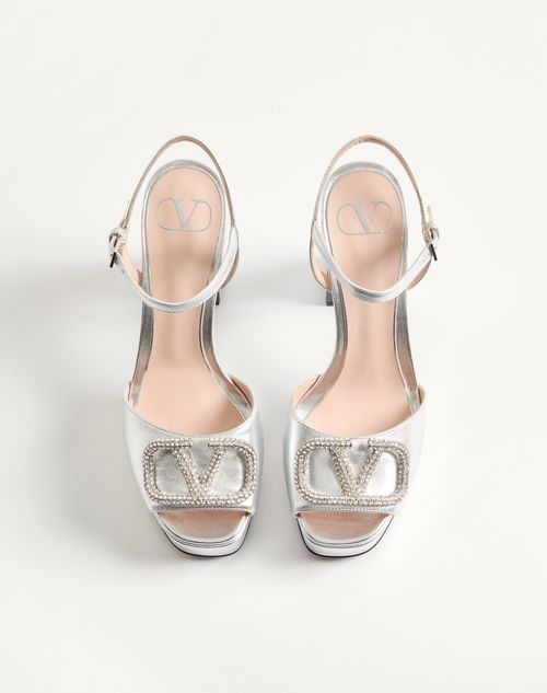 Valentino Garavani - Vlogo Signature Platform Sandal In Laminated Nappa Leather 115mm - Silver - Woman - Sandals