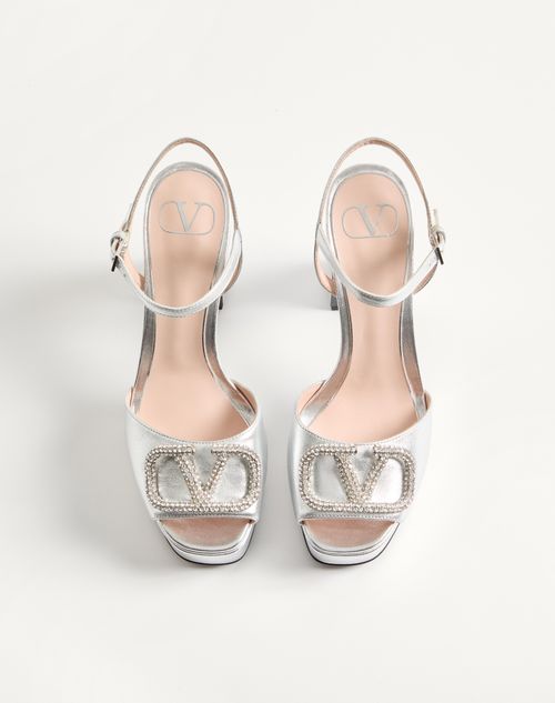 Valentino Garavani - Vlogo Signature Platform Sandal In Laminated Nappa Leather 115mm - Silver - Woman - Sandals
