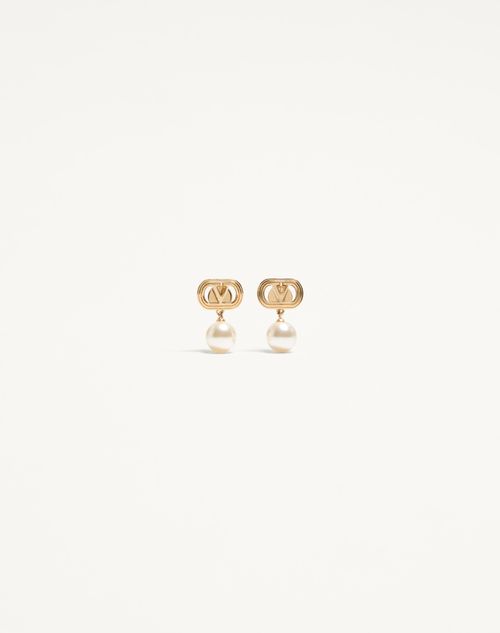 Valentino Garavani Ovalette Metal Earrings With Swarovski® Pearls Woman Gold/cream Uni In Multicolour