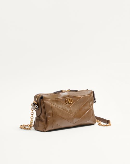 Valentino Garavani - Kleine Valentino Garavani Panthea Schultertasche Aus Nappaleder Mit Chevron-muster - Tundra - Frau - Schultertaschen