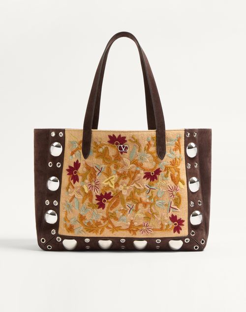 Valentino Garavani Garavani Nellcôte Medium Embroidered Shopping Bag Woman Multicolour/testa Di Moro