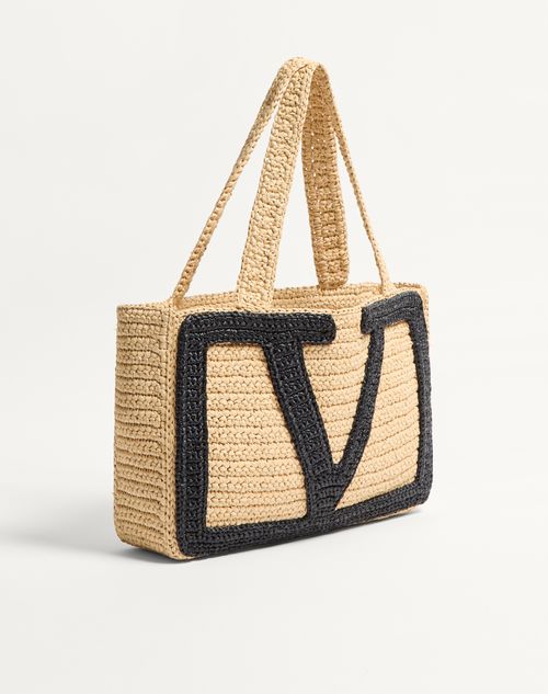 Valentino Garavani - Valentino Garavani Viva Superstar Medium Shopping Bag In Raffia - Natural - Woman - Totes