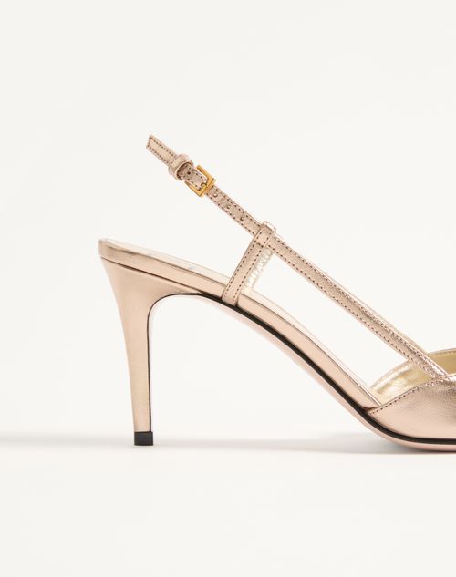 Valentino Garavani - Vlogo Signature Slingback Pump In Laminated Nappa Leather 80mm - Champagne - Woman - Pumps And Slingbacks