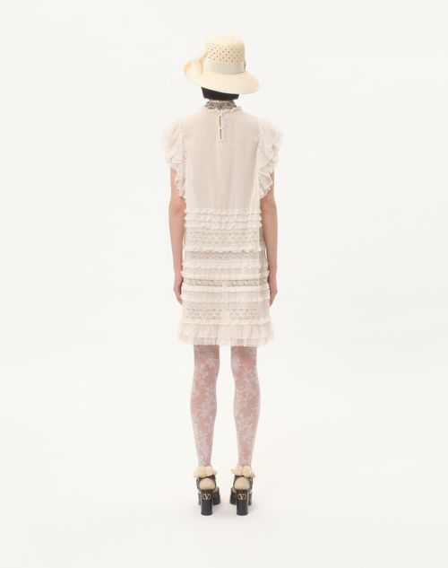 Valentino - Vestido Corto De Lino Ligero Bordado - Marfil - Mujer - Vestidos