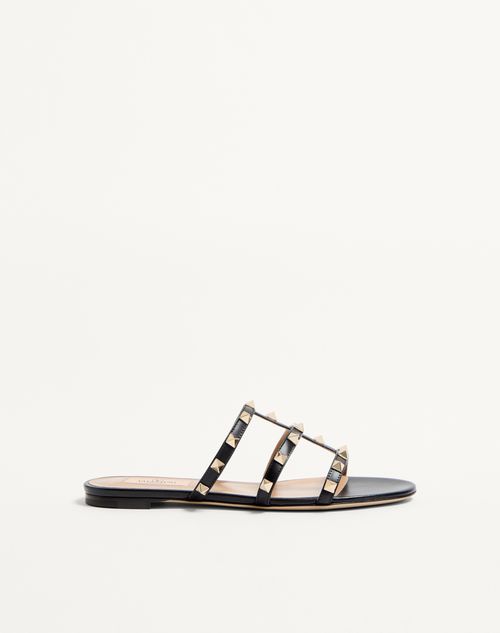 Valentino Garavani Rockstud Flat Slide Sandal Woman Black 34.5