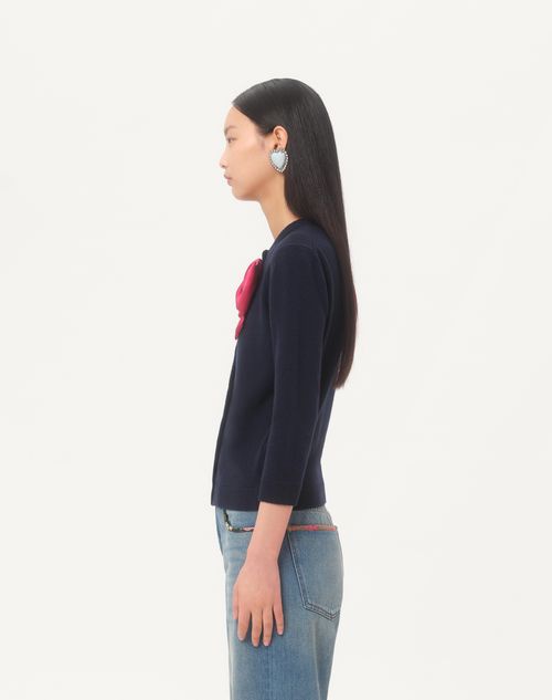 Valentino - Cardigan With Bow - Navy/ Red - Woman - Knitwear