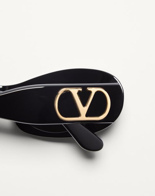Valentino - Narrow Oval Acetate Frame - Black/grey - Woman - Eyewear