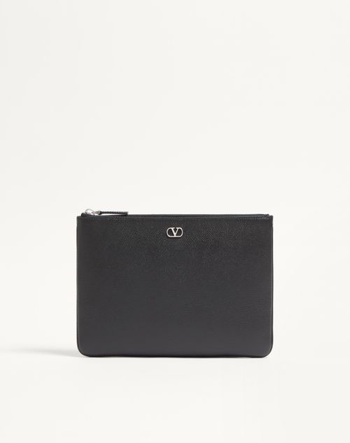 Valentino Garavani Vlogo Signature Grainy Calfskin Pouch Man Black Onesize