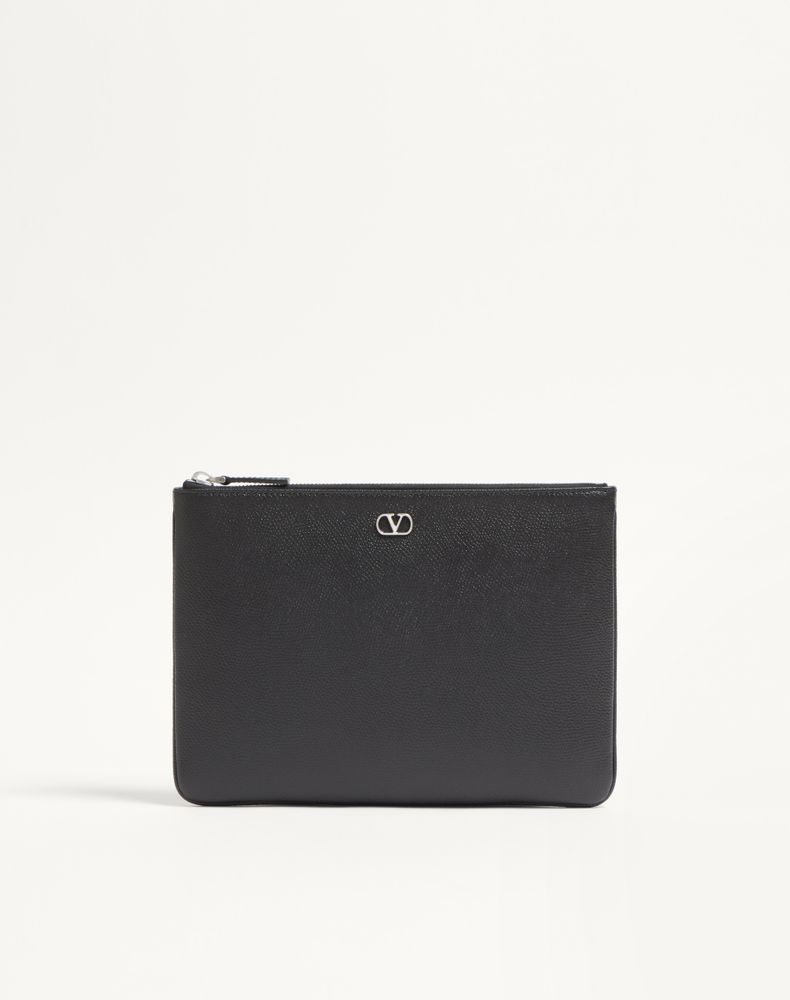 Valentino Garavani Men's Black Vlogo Signature Grainy Calfskin Pouch Man Uni