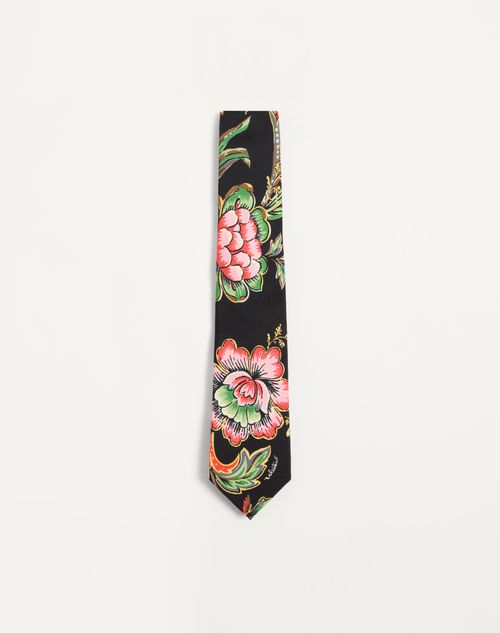 Valentino Garavani - Silk Tie With Papier Floral Pattern - Black/multicolor - Man - Ties